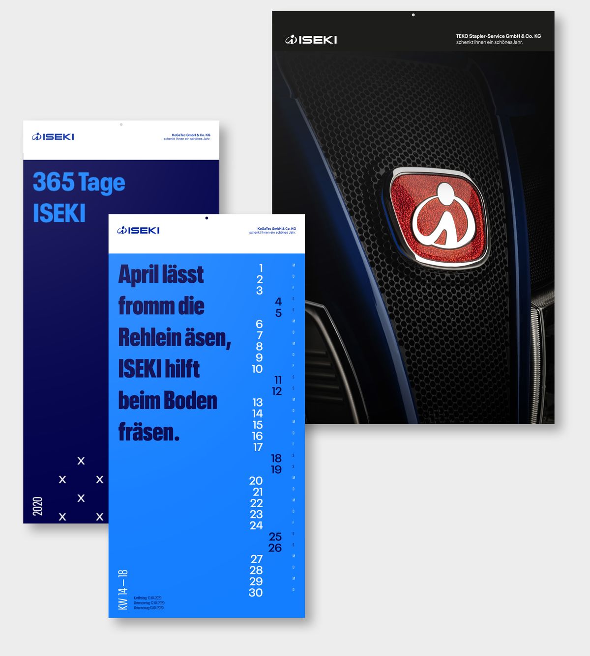 Cover und Innenseite des typografischen Kalenders sowie Cover des Bildkalenders